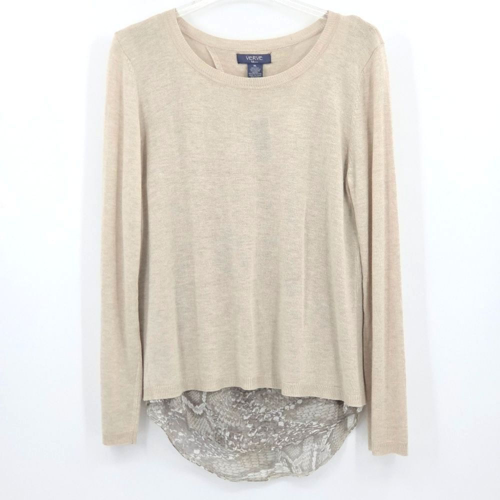 Verve Ami Sweater Womens Size XL Beige Pullover Knit Split BackFall Winter Boho